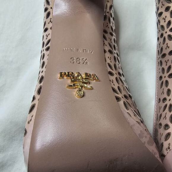 Prada Womens Vernice Cipria Blush Nude Pink Laser Cut Floral High Heels 38.5 - Picture 8 of 15